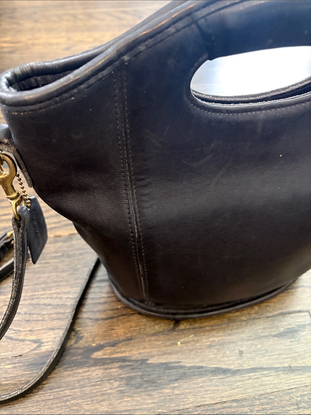 Vintage Black Leather Tote Crossbody Bag with Cutout Handles by Coach - Picture 2 of 10